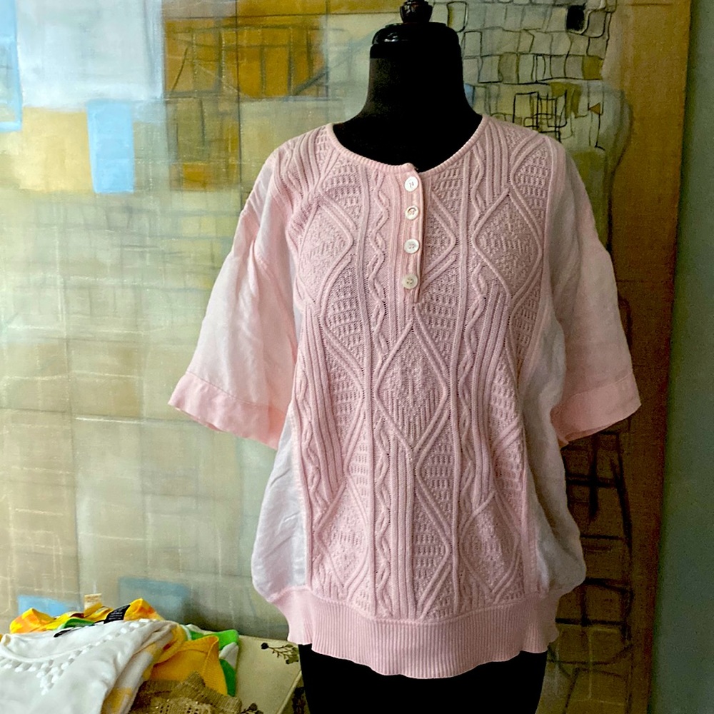 Bogner Pink Linen & Cotton Knit Sweater